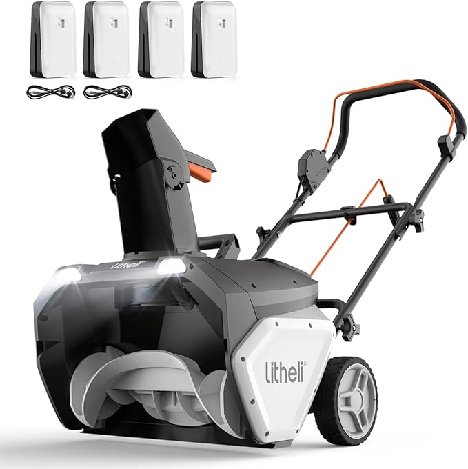 Litheli 4X20V Cordless Snow Blower, 20 Inch Snow Thrower with 4.0Ah Battery, Electric Snow Blowers with LED Spotlight and Brushless Motor for Walkways and Driveways