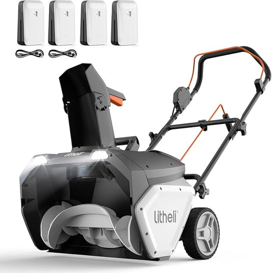 Litheli 4X20V Cordless Snow Blower, 20 Inch Snow Thrower with 4.0Ah Battery, Electric Snow Blowers with LED Spotlight and Brushless Motor for Walkways and Driveways