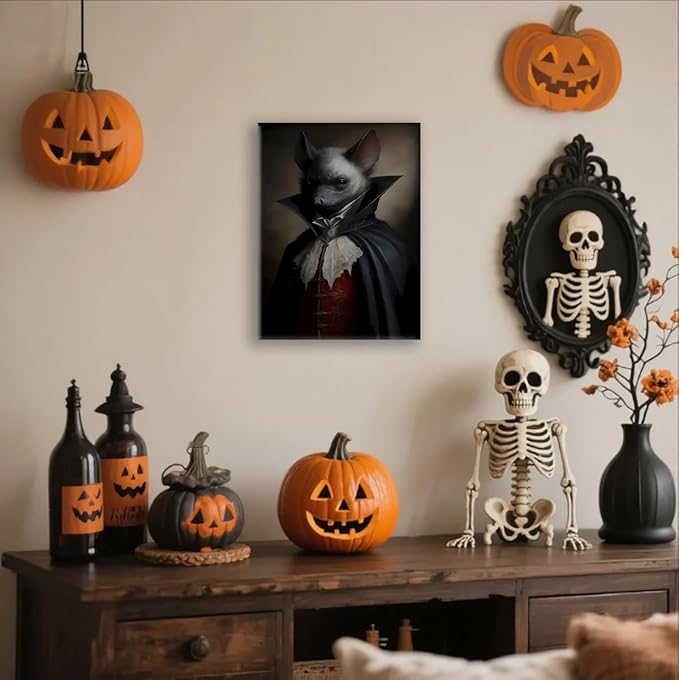 Jatinoo Gothic Bat Wall Art Canvas Print - 11.5x15 Inch Framed Vintage Poster, Dark Academia & Halloween Decor for Gothic Home, Aesthetic Room