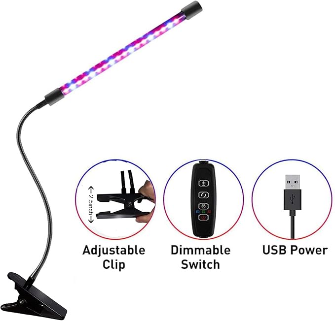 LED Grow Lights for Indoor Plants - 20 LED Full Spectrum Plant Lights, 3 Switch Modes, 3/9/12H Timer, 9 Dimmable Brightness Growth Lamp for Succulent, Vegetables