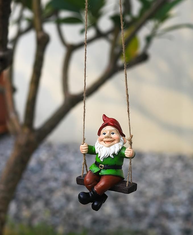 Funny Garden Gnomes Statue Hanging Dwarf Figurines Ornament Sculpture Swing Gnome for Outdoor Pation Yard Lawn Porch Home Christmas Tree Decor Halloween New Year