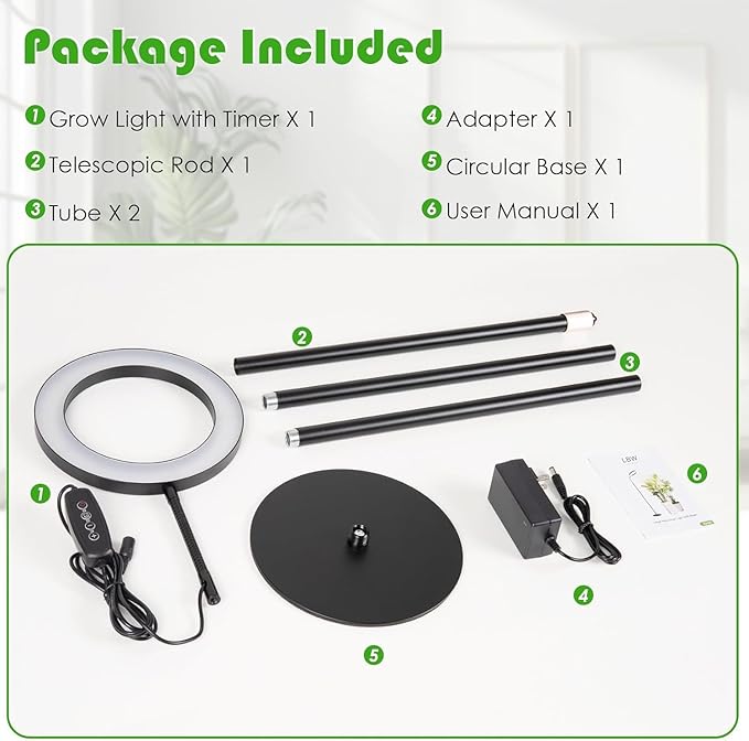 LBW Grow Lights for Indoor Plants with Stand Full Spectrum, Floor Plant Lights for Indoor Growing, 108 LEDs Standing Plant Lamp, 4/8/12H Auto Timer, 6 Brightness, Height Adjustable,7.8 Diameter