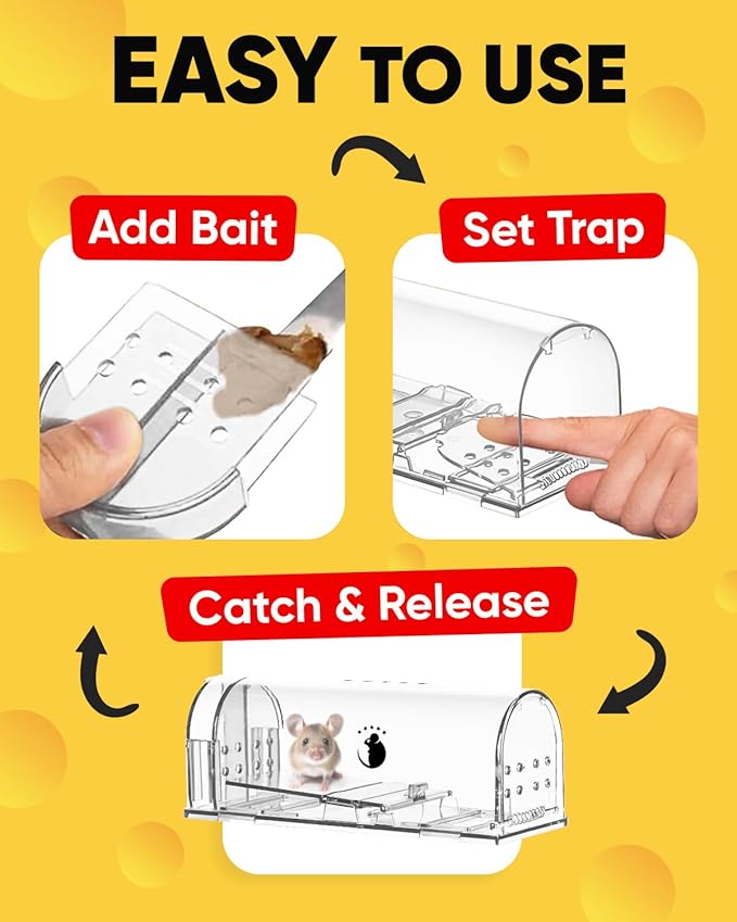 Motel Mouse Humane No Kill Live Catch and Release Mouse Traps, Reusable with Cleaning Brush - 2 Pack