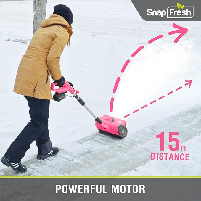 SnapFresh Cordless Snow Shovel, 12 Inch 20V Cordless Snow Shovel with 4000mAh Battery & Fast Charger(Pink)