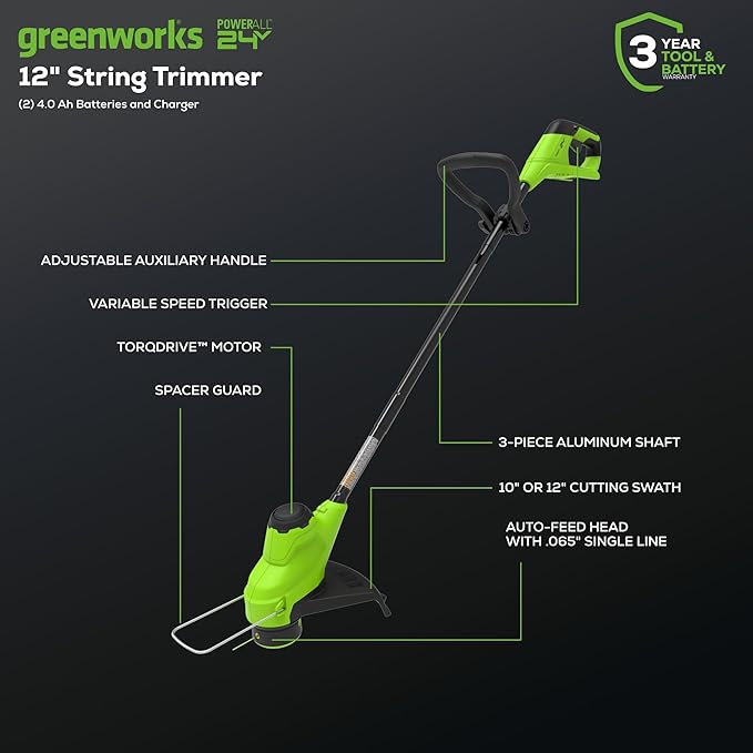Greenworks 48V (2x24V) 17" Brushless Mower+12" String Trimmer +320CFM Blower,(2) 4.0Ah Batteries and 2A Dual Port Charger