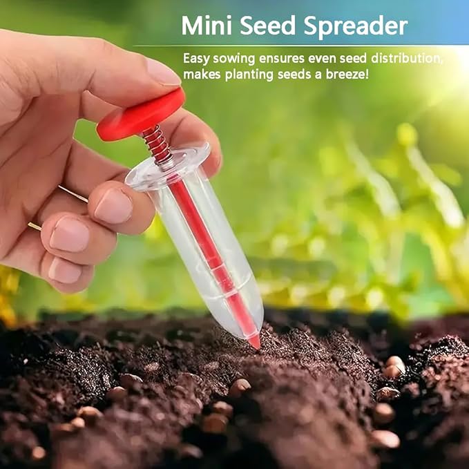 6 PCS Mini Seed Spreader Set, 2025 New Mini Sowing Seed Dispenser, Small Garden Seed Planter Tool, Hand held Manual Seed Spreader with Seedlings Dibber and Widger Set for Tiny Seeds