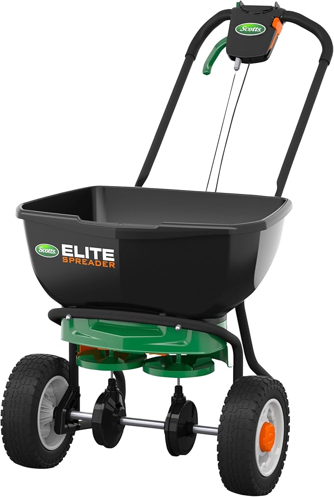 Scotts Elite Spreader for Grass Seed, Weed and Feed, Fertilizer, Salt and Ice Melt, Durable Push Spreader Holds up to 20,000 sq. ft Product