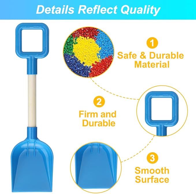 Jumbo Beach Shovels Rake Spade Toys Set for Kids, 16" Long Wooden Handle ABS Plastic Sand Scoop, Planting Summer Winter Gift for Mud Sand Snow Digging, Backyard Gardening Tool Accessories, 3 Pack
