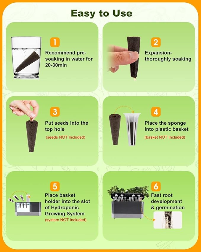 50 PCS Grow Sponges for Hydroponics (No Seeds)