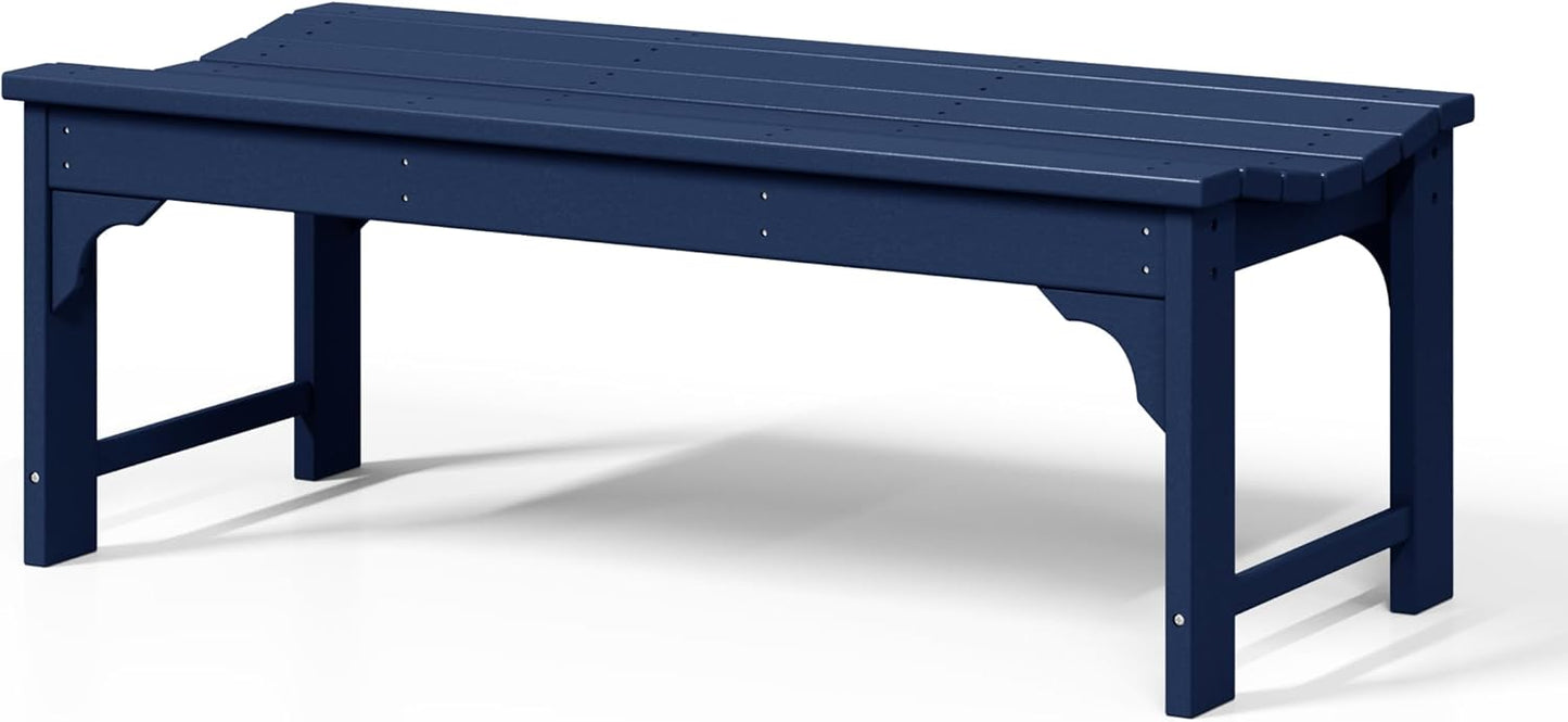WestinTrends Malibu Outdoor Bench, All Weather Resistant Poly Lumber Backless Patio Garden Bench, Adirondack Curved Bench Seat for Comfort, Navy Blue