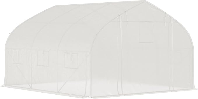 Outsunny 11.5' x 10' x 6.5' Walk-in Tunnel Greenhouse, Green House with Zippered Mesh Door, 7 Mesh Windows & Roll-up Sidewalls, Upgraded Gardening Plant Hot House with Galvanized Steel Hoops, White