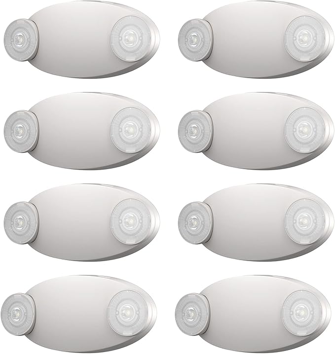 Spectsun Lights 8 Pack LED Emergency Light with Battery Backup -Adjustable Hardwired 2 LED Bug Eye Head Wall Mount -UL Certified 120-22VAC White Emergency Exit Lighting Fixtures for Business/Home
