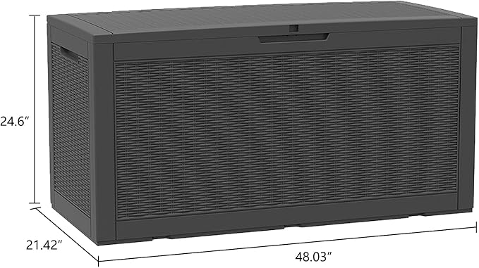 Modern-Depo 100 Gallon Deck Box Waterproof Outdoor Storage Bench Polypropylene PP Garden Tools Pool Towel Storage Bin Porch Delivery Box, Black