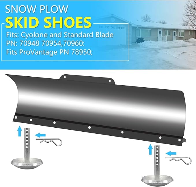 69212 Snow Plow Skid Shoe Blade Protector Replacement Skids Shoes with Round Shaft and Adjustable Pin Placement Lock Plow Skid Feet (2/Pack)