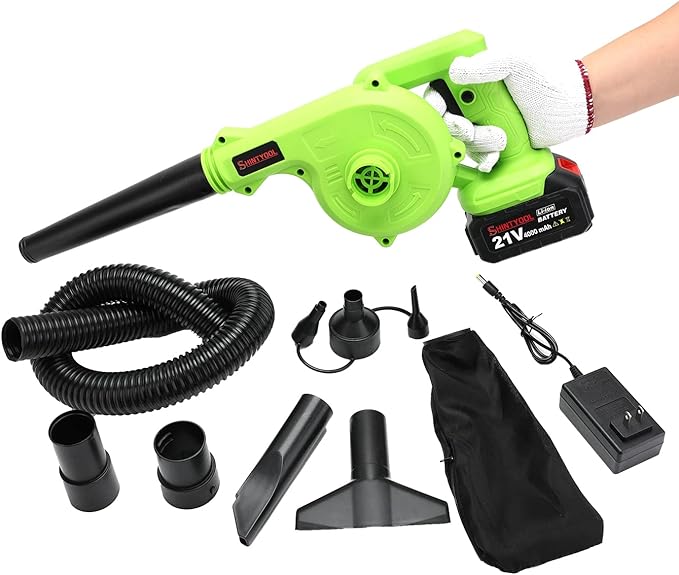 Cordless Leaf Blower, 2-in-1 Portable 21V Lithium Battery 110V Multifunctional Blower for Blowing Leaf, Clearing Dust & Small Trash,Car, Computer Host, Hard to Clean Corner by SHINTYOOL