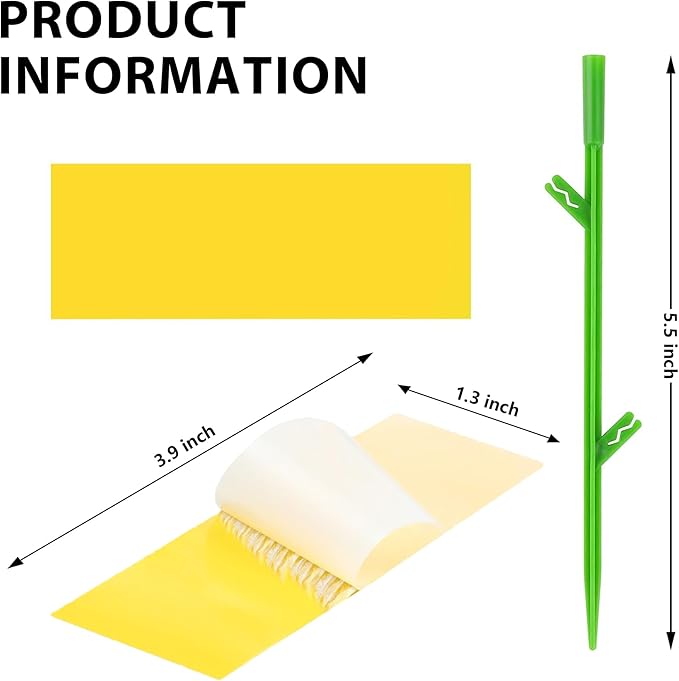 60PCS Yellow Sticky Traps for Gnats Fungus Gnat Traps for House Indoor Fruit Fly Traps for Indoor/Outdoor Catcher for Whiteflies Mosquitoes Thrips Aphids... Stake Holders Included Dual-Sided