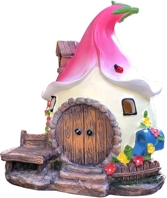Solar Fairy Cute Garden House, Outdoor Gnome House Figurine with Solar Lights, Little Garden Cottage Figurines Multicolor