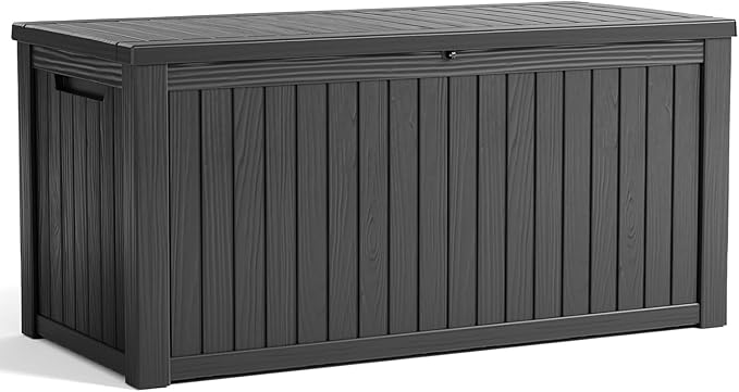 180 Gallon Large Deck Box,Resin Outdoor Storage Box with Lockable for Patio Furniture, Pool Accessories, Garden Tools Waterproof Outside Storage Box, Black