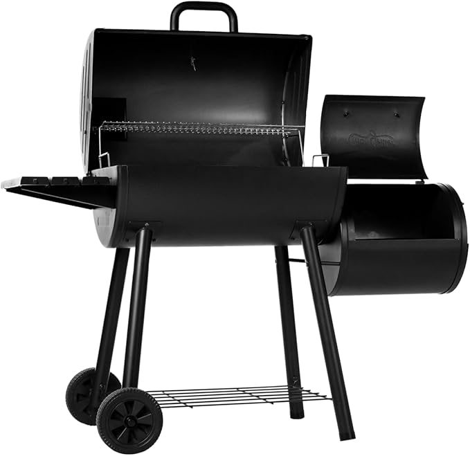 Char-Griller®Smokin Pro Charcoal Grill and Offset Smoker with Side Fire Box, Dual Damper Control, Chrome Plated Steel Warming Rack, 1,130 Cooking Square Inches in Black, Model CG30044223