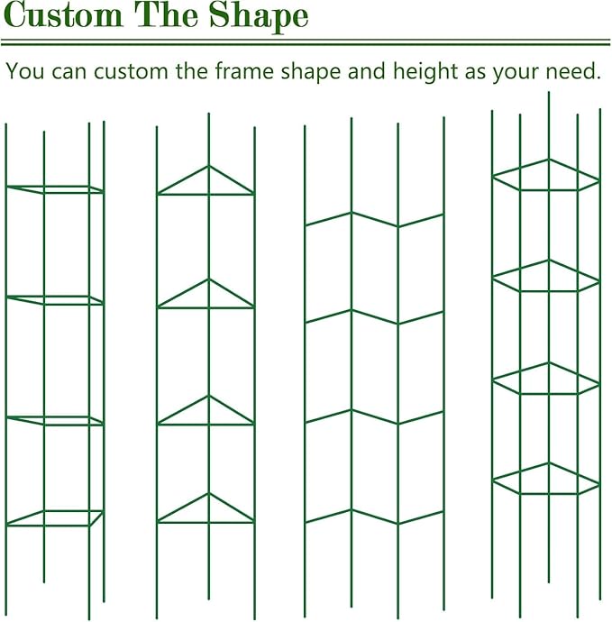 6Pack 12" Width Up to 48" Height Adjustable Square Tomato Cages for Garden, Plant Support Stakes for Climbing Vegetable, Tomatoe, Flower, with Twist Ties Snap-On Stake Arms