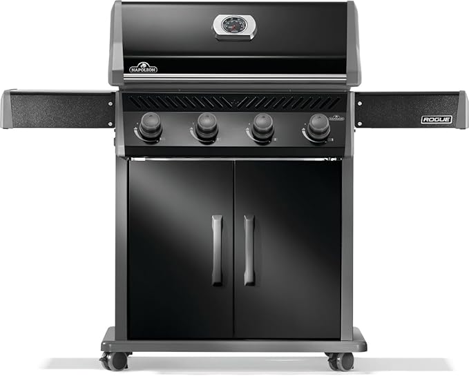 Napoleon Rogue 525 Natural Gas Grill, Black, Stainless Steel Grids, Durable 4-Burner BBQ