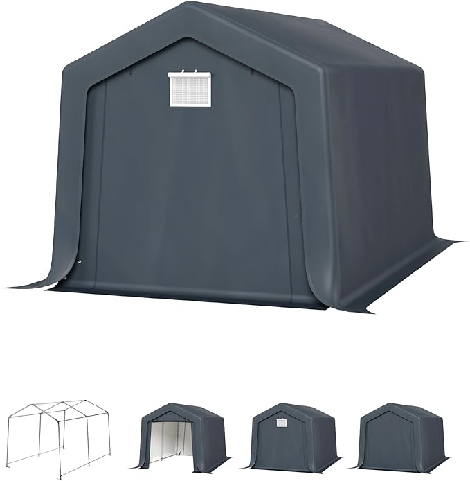 PHI VILLA 8'x12'x7.3' Outdoor Portable Storage Shelter Shed Garage with 2 Roll up Zipper Doors & Vents Carport for Motorcycle Bike Waterproof and UV Resistant Anti-Snow Portable Garage Kit Tent, Gray