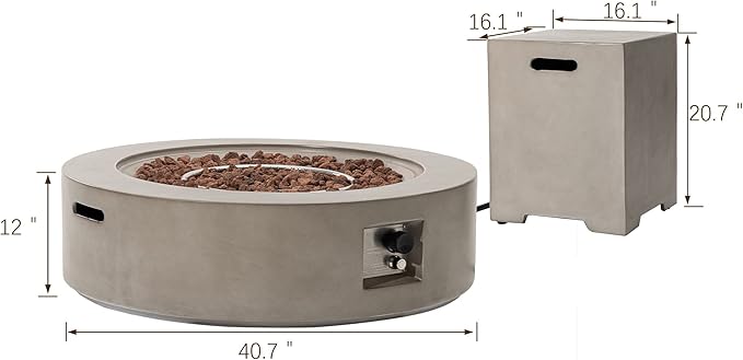 SUNBURY Outdoor 42 Inch Propane Fire Pit Table, Circular Gray Patio Fire Table 50,000 BTU w 20 lbs Tank Cover, Waterproof Cover, Free Lava Rocks