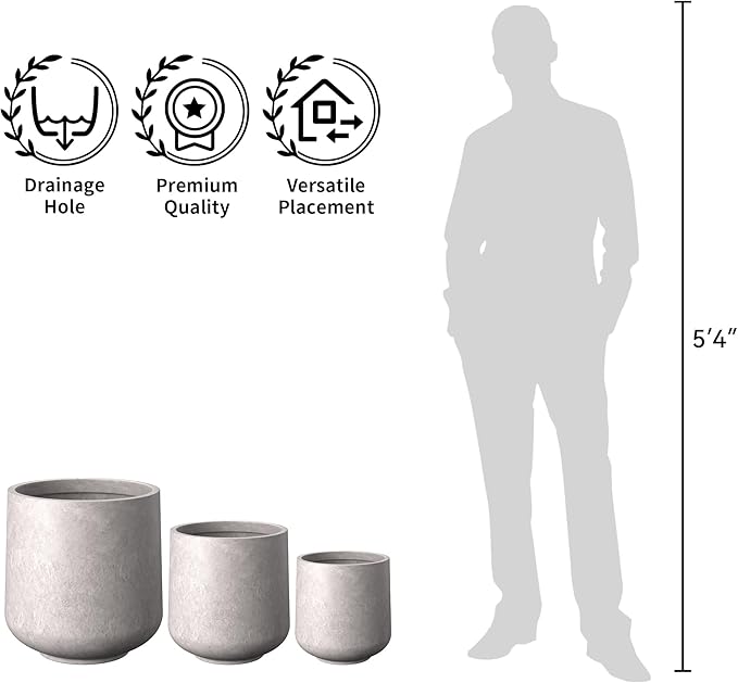 Kante 11.6" Dia Round Concrete Planter, Outdoor Indoor Large Plant Pots Containers with Drainage Hole and Rubber Plug for Home Garden Patio, Light Gray
