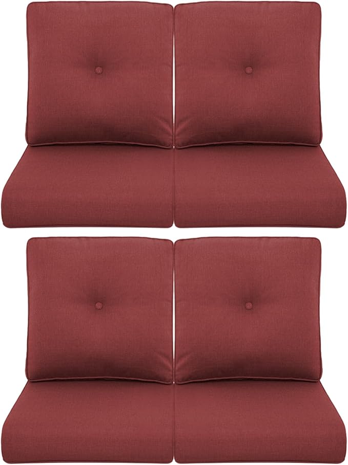 Patio Chair Cushions 4 Packs - Outside High Back Thick Water-Resistant Cushion 22x24 with Zipper Cover for Outdoor Glider Rocking Chairs Loveseat Couch – Red/Buckle