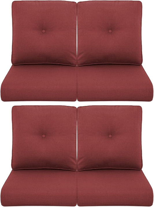 Patio Chair Cushions 4 Packs - Outside High Back Thick Water-Resistant Cushion 22x24 with Zipper Cover for Outdoor Glider Rocking Chairs Loveseat Couch – Red/Buckle