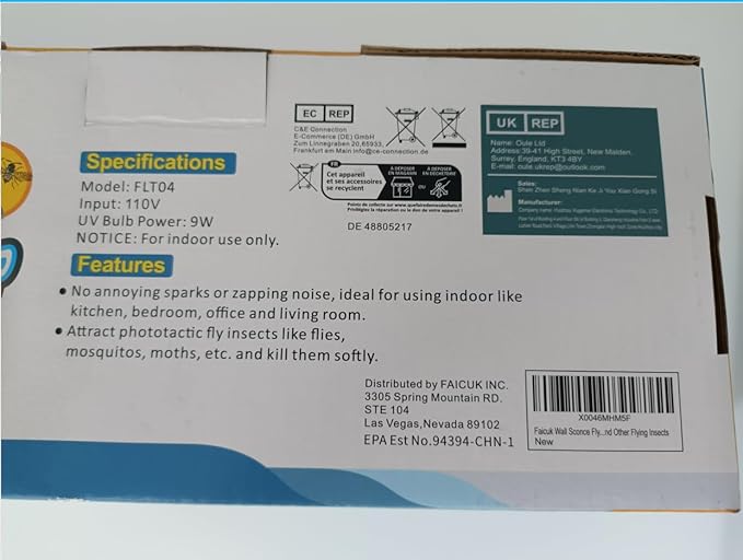 Faicuk Plug in Fly Light Trap with UV Bulb for Capturing Gnats, Mosquitos and Other Flying Small Insects Non-Zapper for Inside Your Home