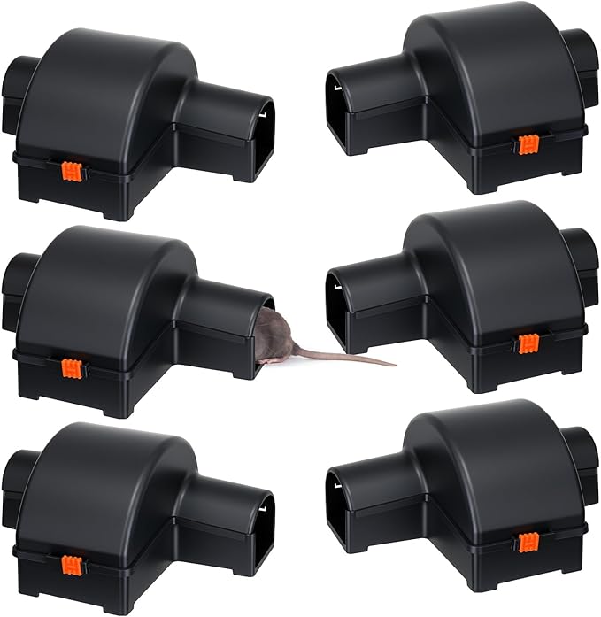 Qualirey 6 Pack Rat Chipmunk Traps Reusable Dual-Entry Extra Large Tunnel Traps for Rats Mice Better Capture Rate, 9.45 Inch Snap Humane Kill Indoor Outdoor for Home Farm Restaurants