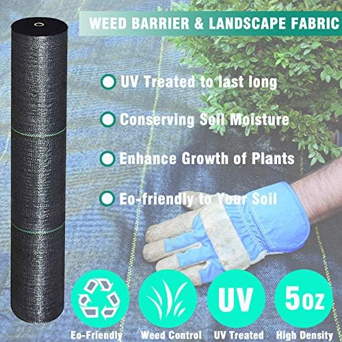 Snail 5ft x 250ft Weed Barrier Landscape Fabric Premium 5oz Pro Heavy Duty Ground Cover Anti-Weed Gardening Mat High Permeability Easy Setup Commercial Outdoor Weed Mat