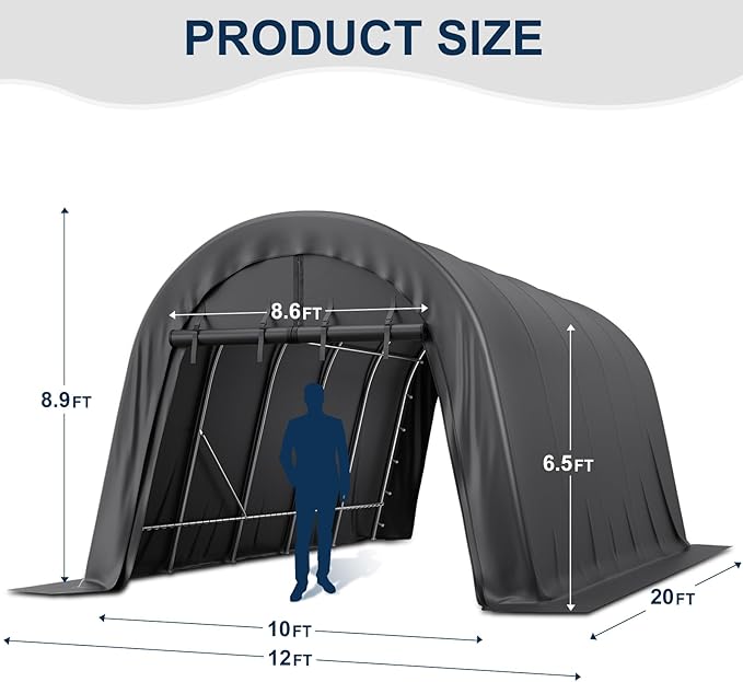 Carport 12 x 20 Portable Upgrade Thick Fabric Heavy Duty Outdoor Storage Garage Shelter Round Steel Metal Carports with 2 Roll up Suit for Tools, Car