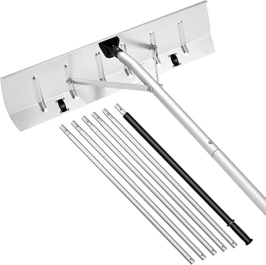 VEVOR Snow Roof Rake, 26 in Aluminum Blade, 7.5-20 ft Adjustable Roof Snow Scraper with Wheels, Anti-Slip Handle Snows Removal Tool, Lightweight House Rooftop Rake for Leaves Debris Removal