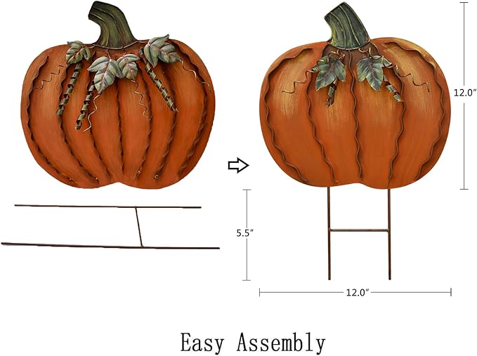 Metal Pumpkin Garden Stakes - Autumn Decorative Yard Signs - Indoor Outdoor Plant Flower Stake Fall Lawn Ornaments Pumpkin Decoration for Harvest Halloween (17.5" x2-A)
