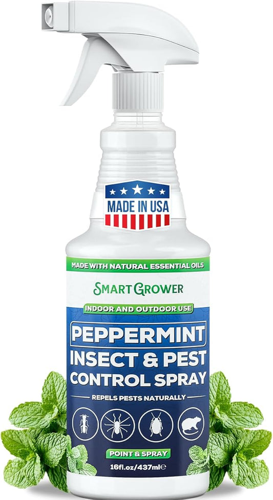All Natural Peppermint Oil Insect & Pest Control Spray Repels Mice, Spiders, Ants, for Home, Indoor, Outdoor, Garden Maximum Strength Smart Grower Ready to Use 16 FL OZ