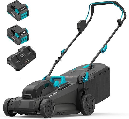 2x20V 17.9 inch Electric Lawn Mower Cordless, Brushless Push Lawn Mower with 6-Position Cutting Height Adjustment, 2x4.0Ah Battery & Dual Charger Included