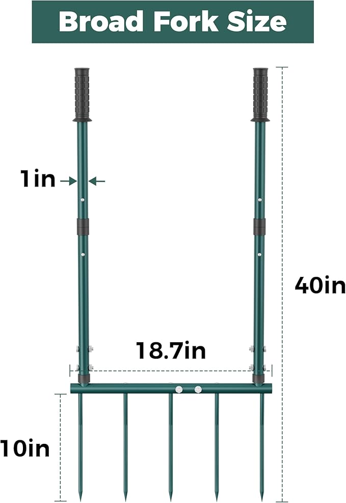 Broadfork Garden Tool, Pitch Fork 5 Tines Hand Tiller, Garden Fork with Ergonomic U-Shaped Design, Pitchfork for Gardening, Cultivating, Aerate Clay Soil for Farm