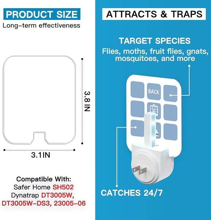 40 Pcs Sticky Refill Glue Cards, Replacement Glue Boards, Compatible with Safer Home SH502, Dynatrap DT3005W-DS3, DT23005-06, Targets Moth, Fly, Mosquito, Gnat and More, Extremely Sticky, Value Pack