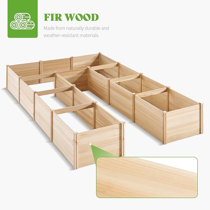 PaPaJet Wooden Raised Garden Bed for Outdoor, Nine Grid Deep Large Planter Box for Gardening, Vegetables, Flowers, Herbs（7.5× 11.9× 1.6FT）