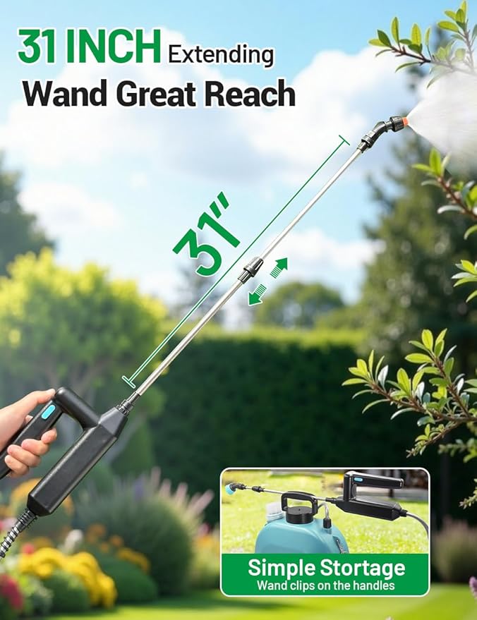 Battery Powered Sprayer 2 Gallon, 7.4V Powful Electric Pump Sprayer in Lawn and Garden with 32'' Wand, Backpack Weed Sprayer for Yard, Fertilizer