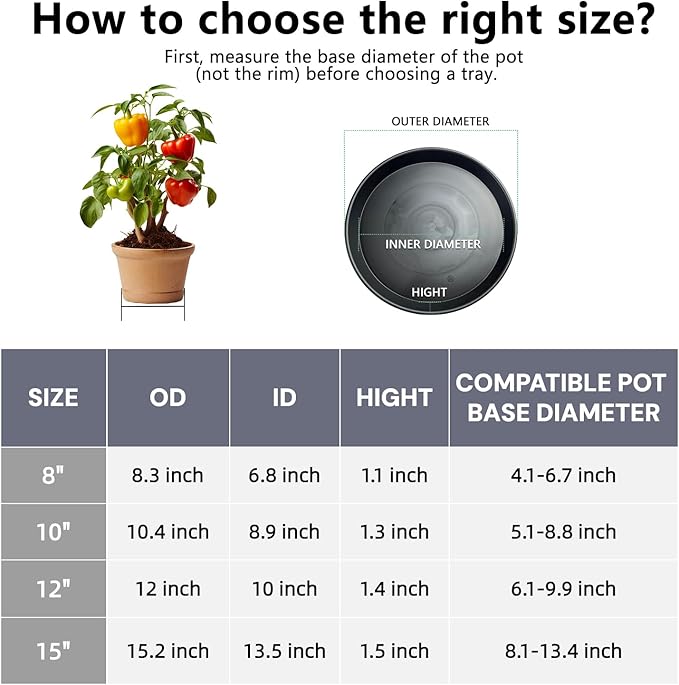 6 Pack 10-Inch Gray Plant Saucer Trays, Heavy Duty Plastic PP Pot Bases for Medium & Large Flower Pots, Durable Water Catcher Plates & Drip Trays for Indoor Outdoor Gardening Use