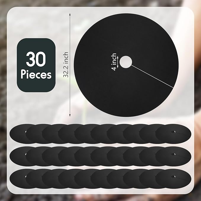Macarrie 30 Pieces Weed Barrier Mats Non Woven Tree Mulch Ring Thickened Tree Protectors Mat Black Mulch Reusable Tree Rings Landscaping Plant Cover Round Anti Grass Gardening Fabric Cover (32.2 Inch)