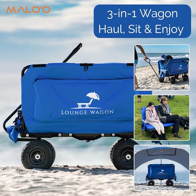 The Lounge Wagon – The Only Wagon That Converts into a 2-Person Chair - 3-in1 cart - Included Cargo net- Ultimate Beach Wagons– Beach Chairs for Adults – Sports Wagon(Umbrella Sold Separately)…