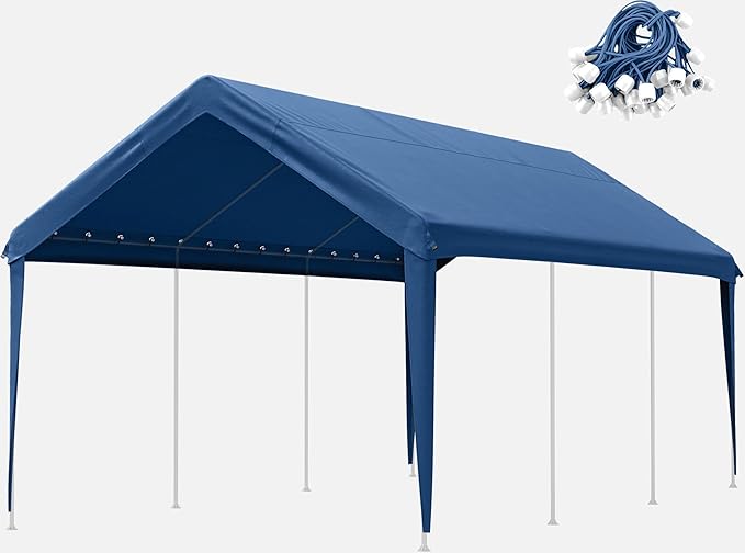 10 X 20 Ft Canopy Replacement Cover Heavy Duty Waterproof UV & Tear Resistant Car Tarp Canopy Tent Garage Top Shelter Oxford Cover with Ball Bungees (Frame is Not Included)