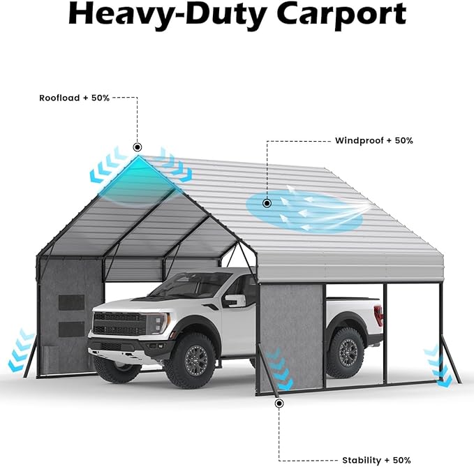 20'x15'x12.7' Heavy Duty Metal Carport, Steel Carports Canopy with Galvanized Steel Frame and Roof, Metal Carport Shelter for Boats, SUVs and Trucks