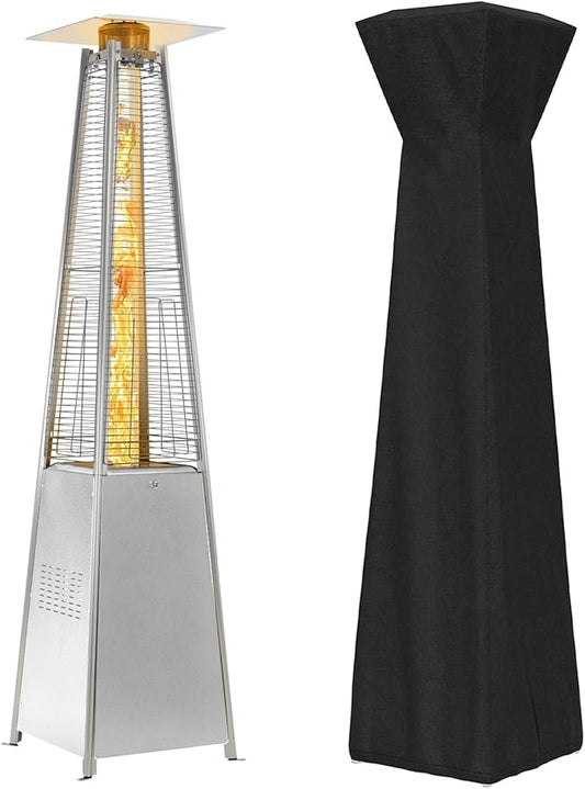 Pyramid Patio Heater,48,000 BTU Outdoor Propane Patio Heater with Detachable Wheels and Protective Cover for Terrace, Garden,Poolside.Grey