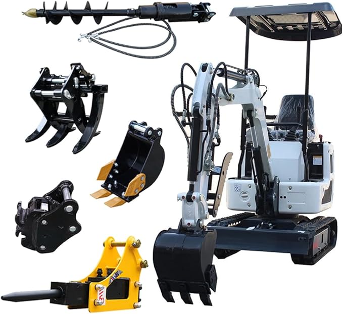 Mini Excavator for 1 Ton B&S Engine with Hydraulic Thumb Clamp,Standard Bucket, 200mm Bucket,Broken Hammer，Auger, Grapple Quick Change Attachments (W Building excavator)