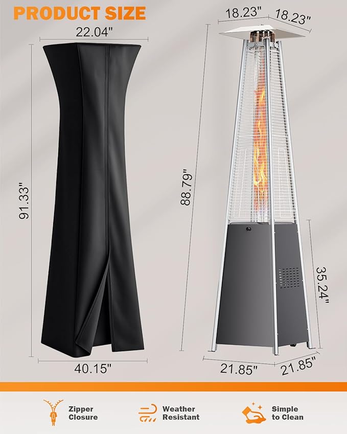 Pyramid Patio Heater, 48000 BTU Fast Heating Outdoor Propane Heater for Wide Area with Wheels & Weatherproof Cover, Triple Protection System for Patio, Yard, Pool, Garden
